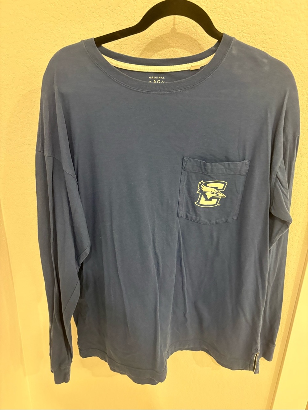 League Men's Long-Sleeve Pocket Tee in Navy with Light Logo